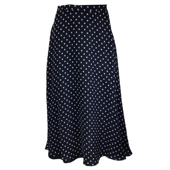 CHRISTIAN DIOR NAVY BLUE STAR PRINT SILK MIDI SKIRT - Picture 1 of 5